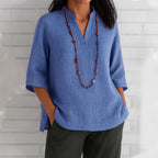 Damen lässige Bluse mit V-Ausschnitt und seitlichen Taschen