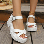 Damen Plattform-Sandalen mit geflochtenem Riemen und verstellbarem Schnallenverschluss R&B