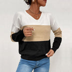 Damen V-Ausschnitt Pullover mit gestreiftem Design und lässigem Schnitt R&B