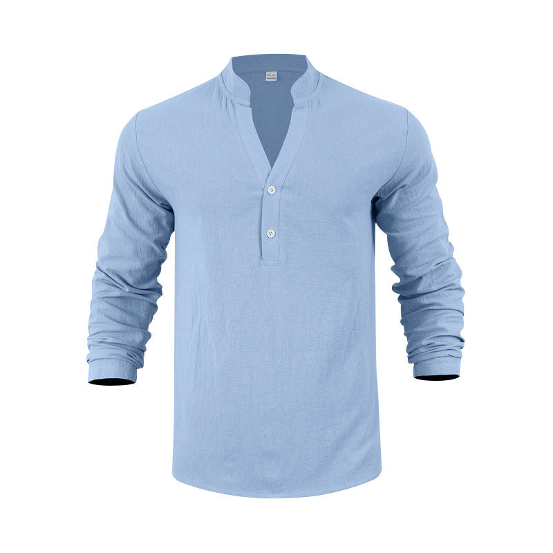 Herren Langarmshirt mit modischem Stehkragen und eleganten Knopfdetails R&B
