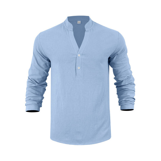 Herren Langarmshirt mit modischem Stehkragen und eleganten Knopfdetails R&B