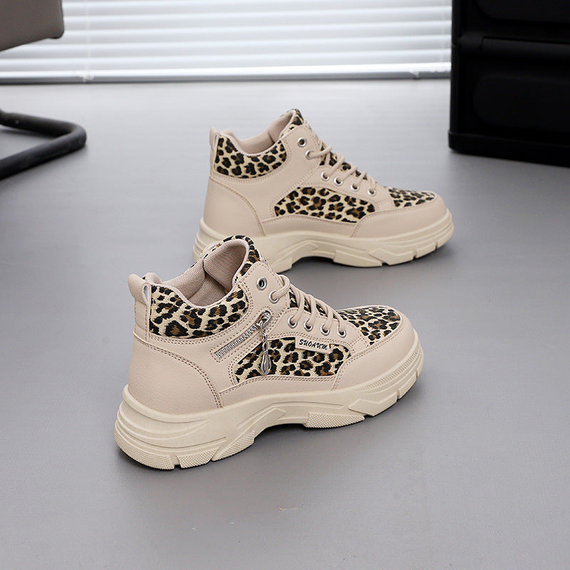 Damen High-Top Sneakers mit auffälligem Leopardenmuster und trendiger Sohle R&B