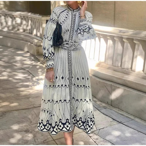 Damen Elegantes Hemdkleid mit grafischem Muster und schwingenden Ärmeln R&B