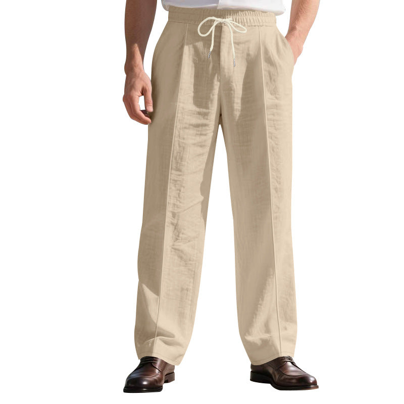 Herren nan legere Leinen-Bundfaltenhose mit elastischem Bund und Kordelzug R&B