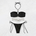 Damen Bandeau-Bikini mit dekorativem Kettenakzent und verstellbaren Bindändern