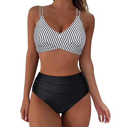 Damen Trendiger Hochschnitt-Bikini mit Raffung R&B