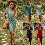 Damen Wickelkleid mit seitlichem Knotendesign und asymmetrischem Saum R&B