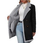 Damen Modische Oversized-Jacke mit Teddyfutter und doppelter Knopfleiste R&B