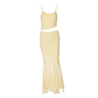 Damen Maxikleid mit transparentem Spitzensaum und raffinierten Rüschendetails R&B