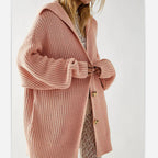 Damen Strickjacke mit Kapuze und grober Textur