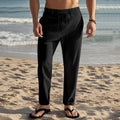 Herren lässige Strandhose mit elastischem Bund und atmungsaktivem Leinenmaterial R&B