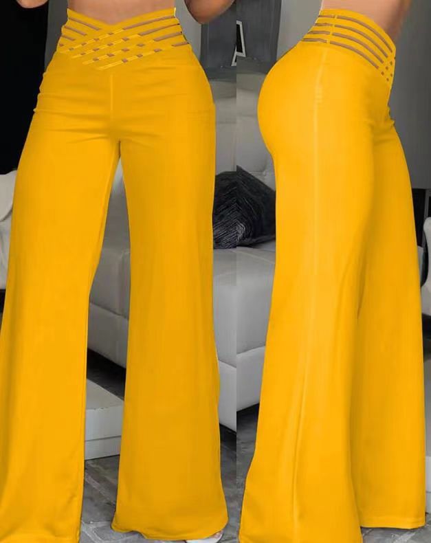Damen weite Culotte-Hose mit modernem Cut-Out und elastischem Bund R&B
