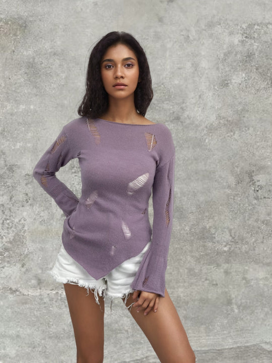 Damen modisches Oberteil mit strukturierten Cut-Outs und Ärmeln im Boller-Look R&B