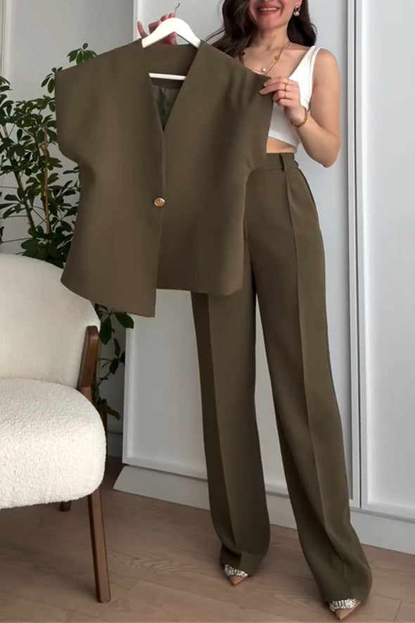 R&B | V-Ausschnitt Top und Hochtaillierte Hose Zweiteiler Anzug