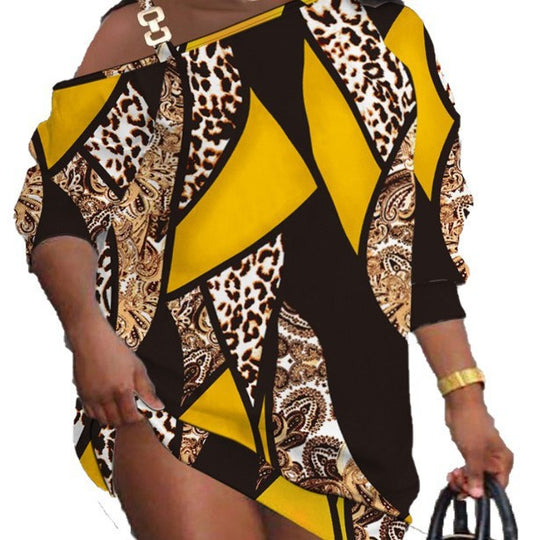 Damen asymmetrisches Kleid mit modischem Grafikdesign und einem Schulter-Detail R&B