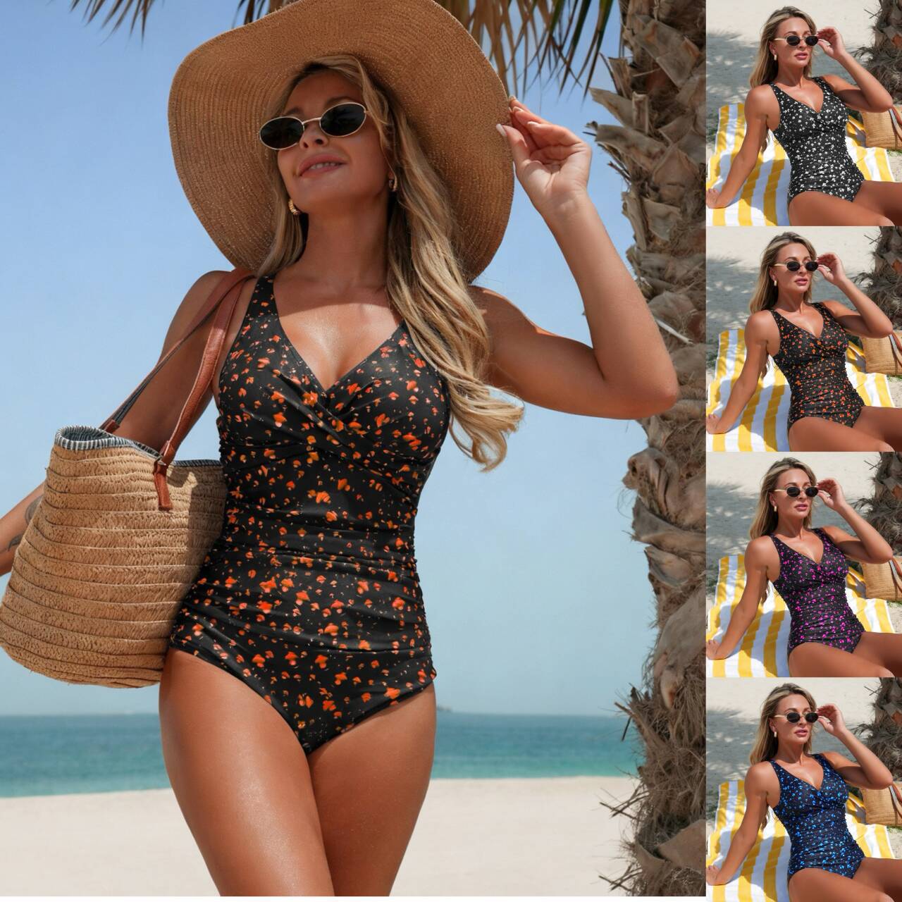 Damen Einteiler Badeanzug mit figurformendem Wickeldesign R&B