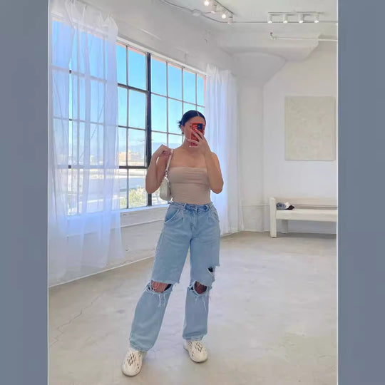 Damen lässige Mom-Jeans mit angesagtem destroyed Look R&B