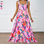 Damen Maxikleid mit floralem Schnitt und modernem Quadrat-Ausschnitt R&B