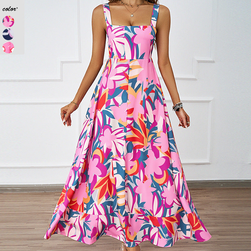 Damen Maxikleid mit floralem Schnitt und modernem Quadrat-Ausschnitt R&B
