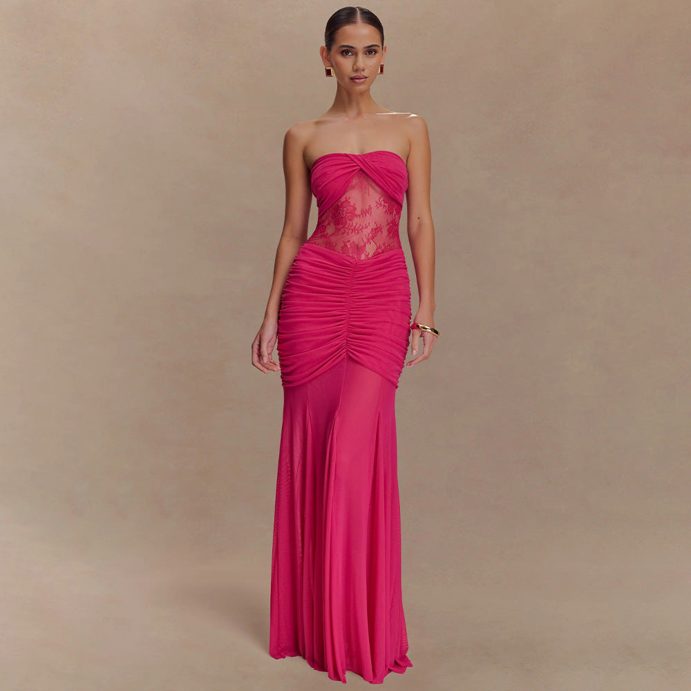 Damen Glamouröses Abendkleid mit Spitzenakzenten und figurbetonter Raffung R&B