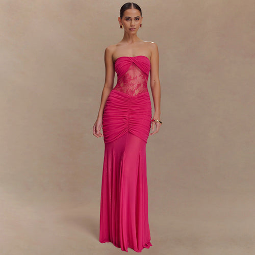 Damen Glamouröses Abendkleid mit Spitzenakzenten und figurbetonter Raffung R&B