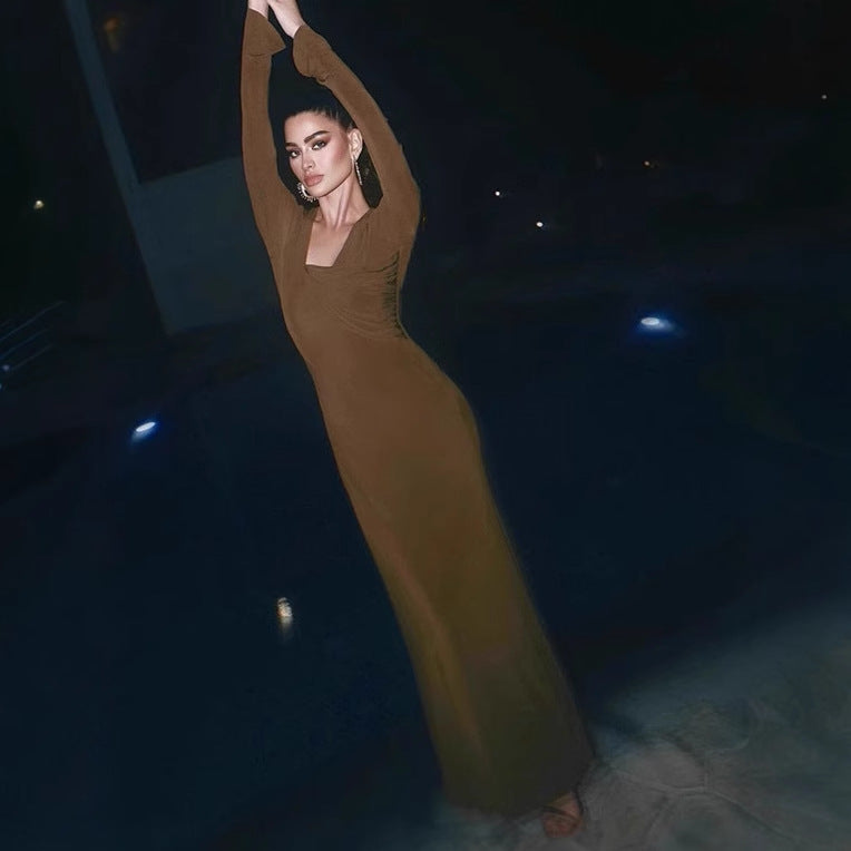 Damen Langarm-Maxikleid mit raffiniertem Wickeldesign und figurschmeichelndem Schnitt R&B