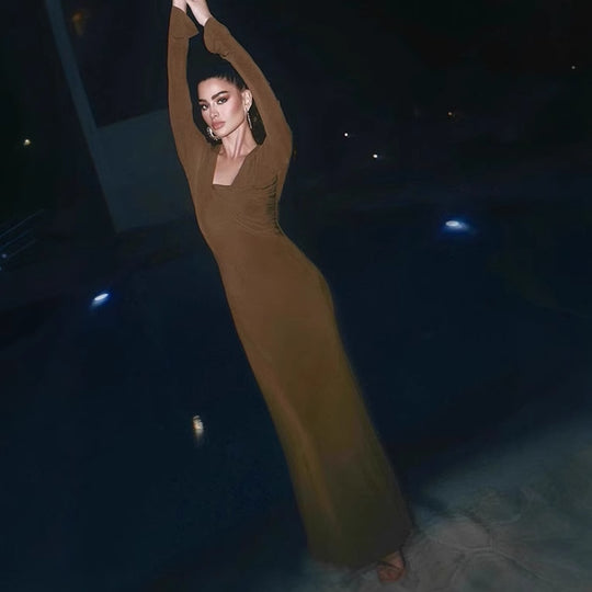 Damen Langarm-Maxikleid mit raffiniertem Wickeldesign und figurschmeichelndem Schnitt R&B