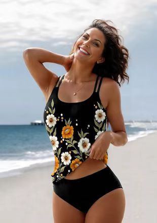 Damen Sportliches Tankini-Set mit bequemem Shorts und verstellbaren Trägern R&B