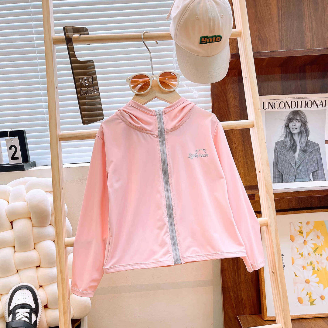 Mädchen nan leichte Kapuzen-Zip-Up Windbreaker-Jacke mit gesticktem Bärenpatch R&B