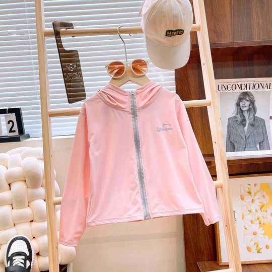 Mädchen nan leichte Kapuzen-Zip-Up Windbreaker-Jacke mit gesticktem Bärenpatch R&B