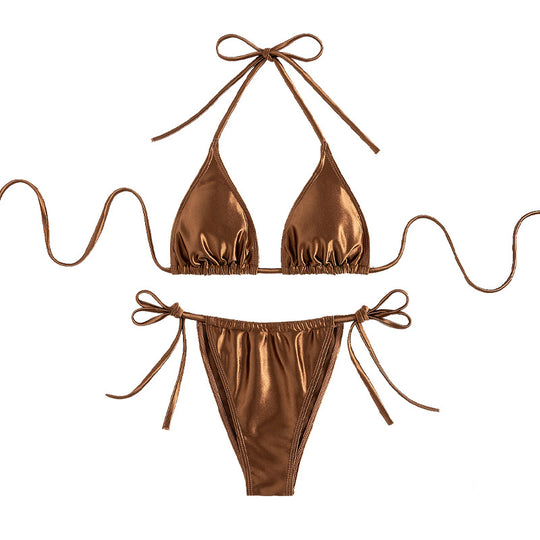 Damen Triangel-Bikini mit hochwertigem Glanzmaterial und verstellbaren Seitenschnüren R&B