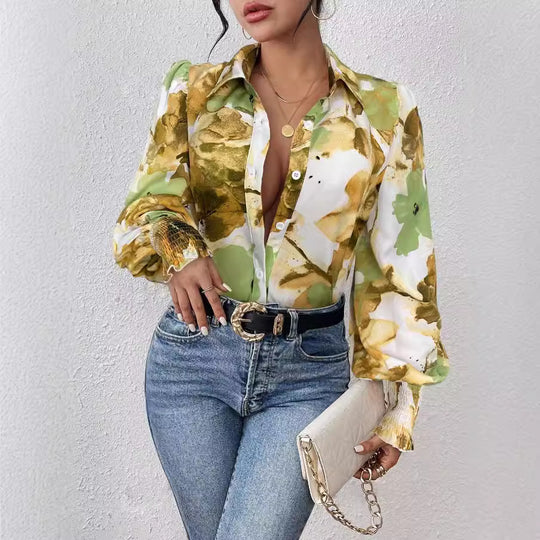 Damen Bluse mit floralen Mustern und puffärmel R&B