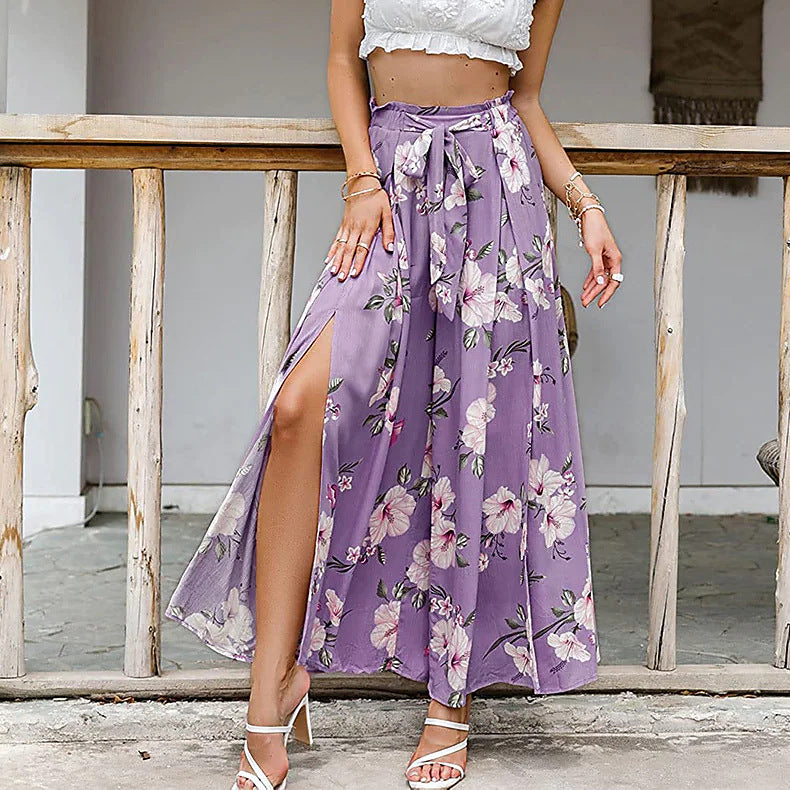 Damen Weite Palazzo-Hose mit floralem Design und elastischem Bund R&B