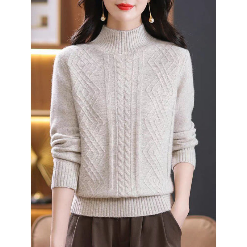 Damen Strickpullover mit Rippenstruktur und hochgeschlossenem Kragen R&B