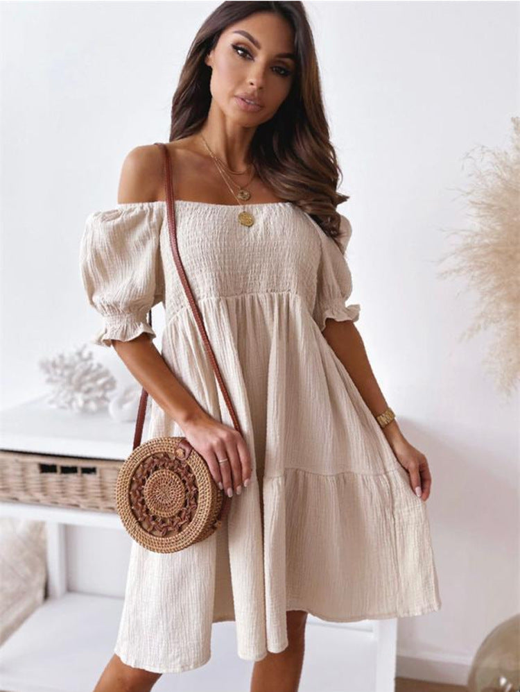 Damen lässiges Sommerkleid mit Puffärmel und Volants R&B