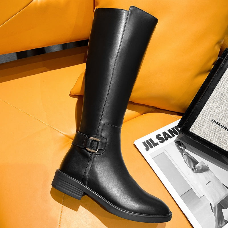 Damen klassische Stiefel mit modischen Schnallen und komfortabler Sohle R&B