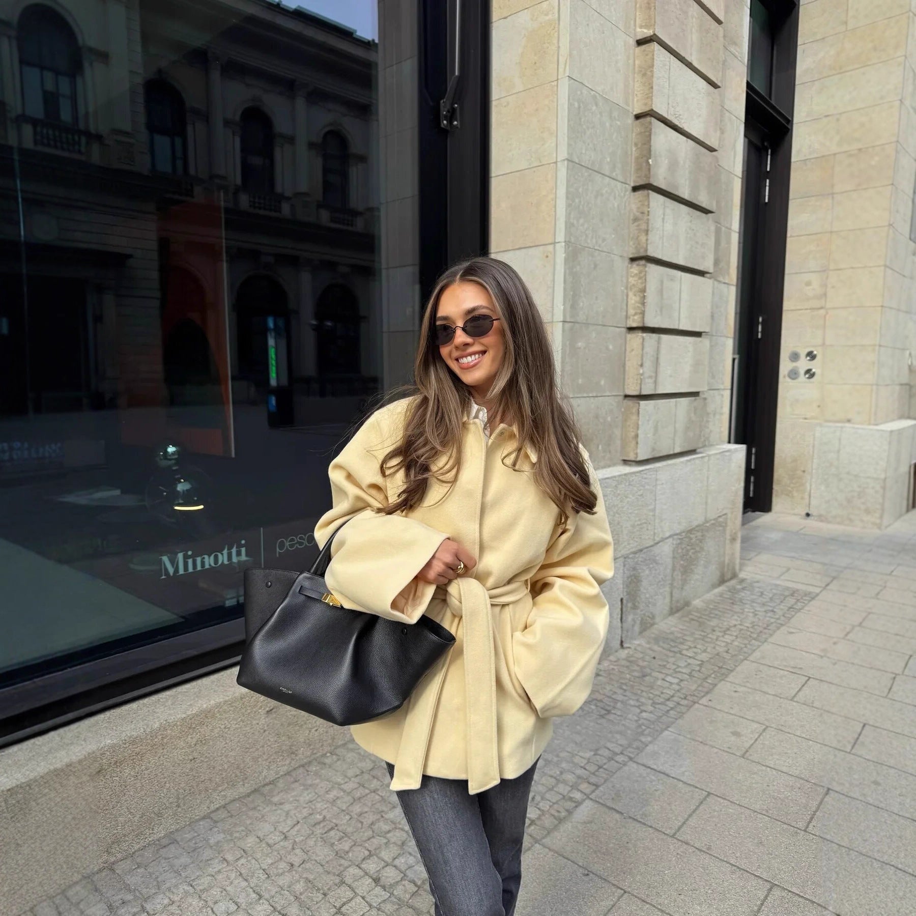 Damen modische Wickeljacke mit hochwertigem Material und Taillengürtel R&B