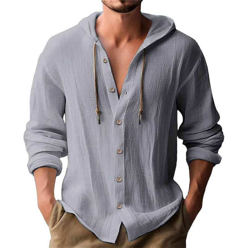 Herren lässiges Kapuzenshirt aus atmungsaktiver Baumwolle mit Knopfleiste und verstellbarem Kordelzug R&B