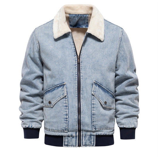 Herren Denimjacke mit warmem Fleecefutter und praktischen Taschen R&B