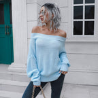 Damen Off-Shoulder Strickpullover mit lässigem Schnitt und voluminösen Ärmeln R&B