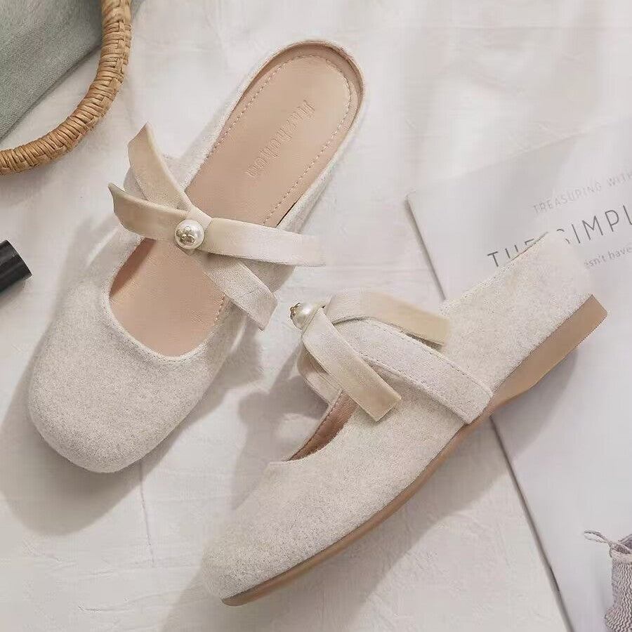 Damen Kuschelige Mules mit dekorativer Schleife und rutschfester Sohle R&B