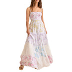 Damen Boho Maxikleid mit elastischem Oberteil und Spitzenakzenten R&B