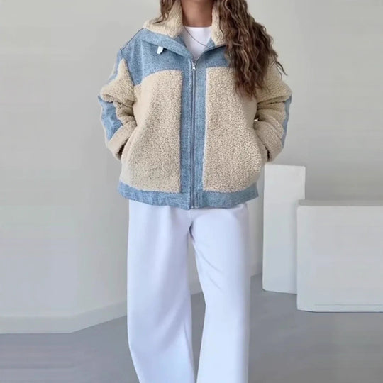 Damen Fleecejacke mit Kapuze und kontrastierenden Einsätzen R&B