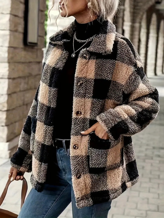 Damen Kuschelige Karofleecejacke im Casual-Stil R&B