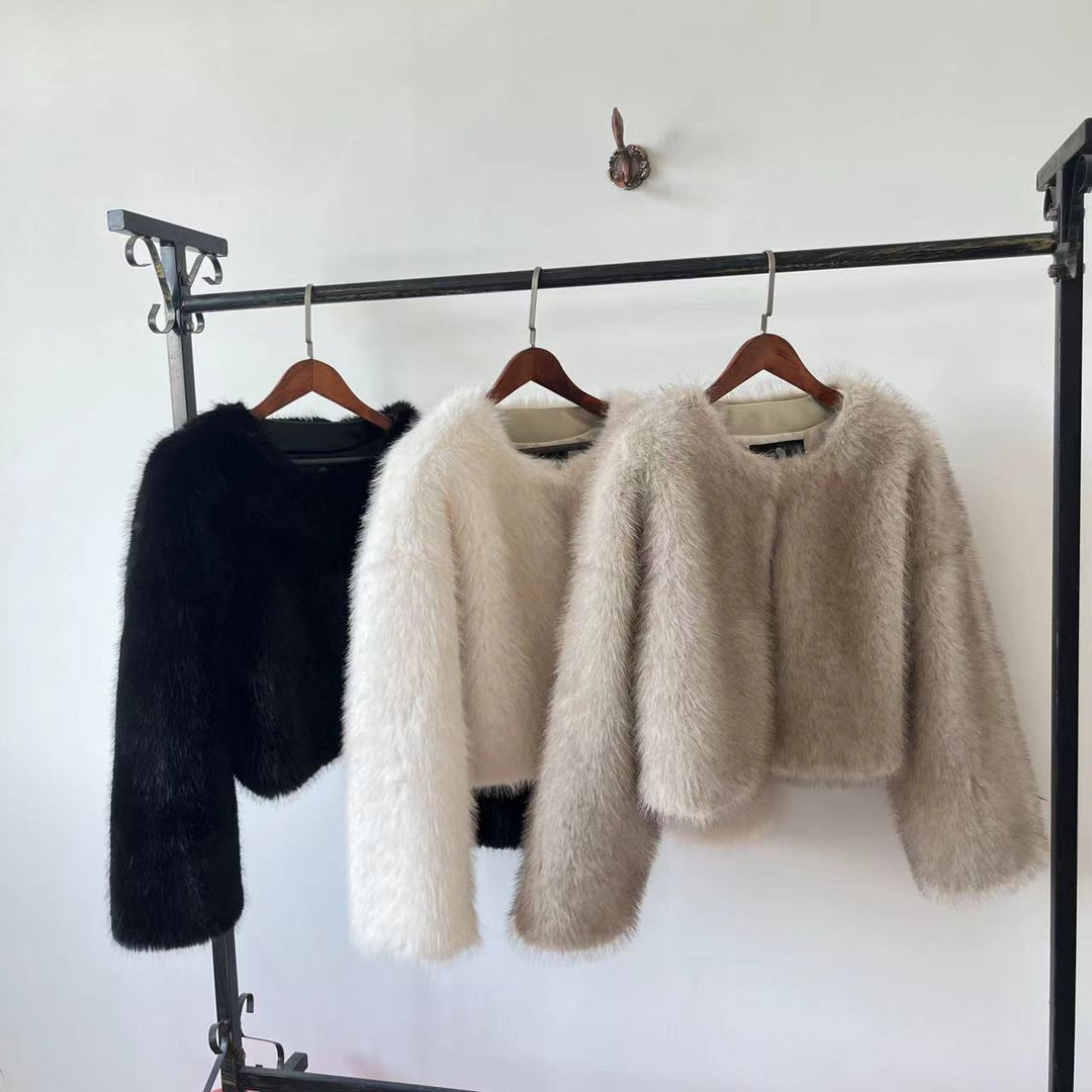 Damen kuschelige Kunstpelzjacke mit weiten Ärmeln R&B