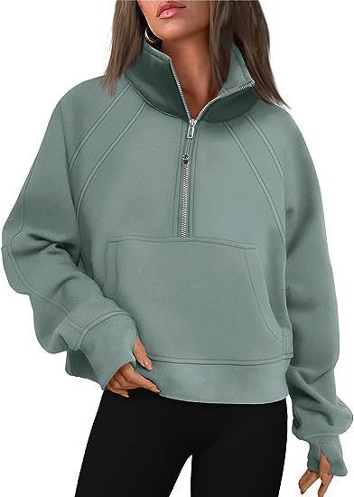 Damen Sportlicher Pullover mit hohem Kragen und Reißverschluss R&B