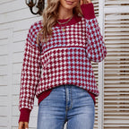 Damen kuscheliger Strickpullover mit trendigem Karomuster und weitem Schnitt
