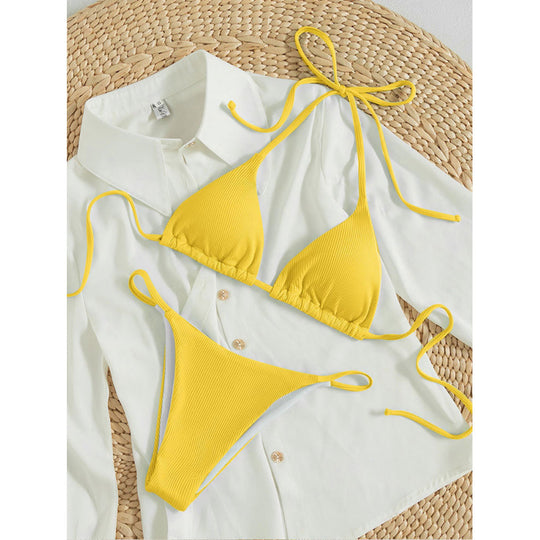 Damen Triangel-Bikini-Set mit verstellbaren Schnüren und feinem Strukturmuster R&B