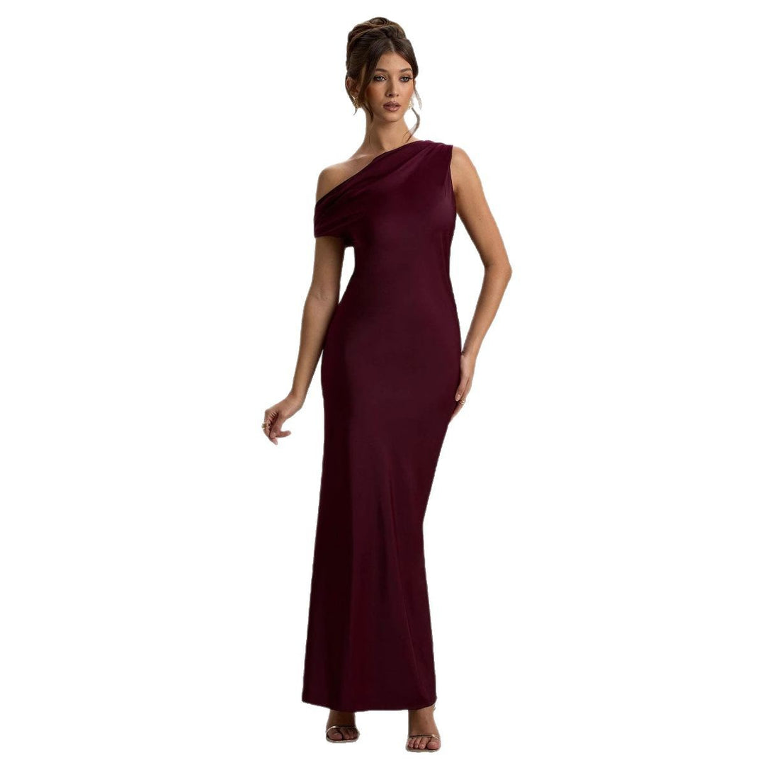 Damen elegantes, schulterfreies Maxi-Kleid mit fließendem Schnitt und Raffungen R&B