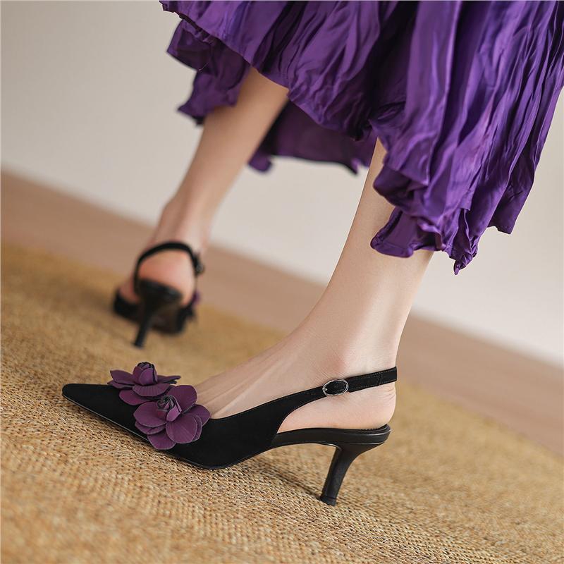 Damen Slingback Ballerinas mit floralen Akzenten R&B
